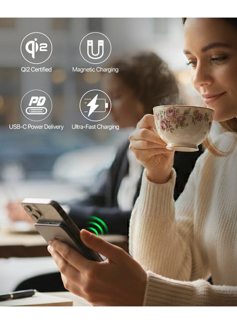 MICRODIA SNAPPower 35W PD Magnetic Wireless Power Bank 10000mAh, Portable Charger with USB-C Cable, MagSafe Battery Pack – Charcoal - Image 5